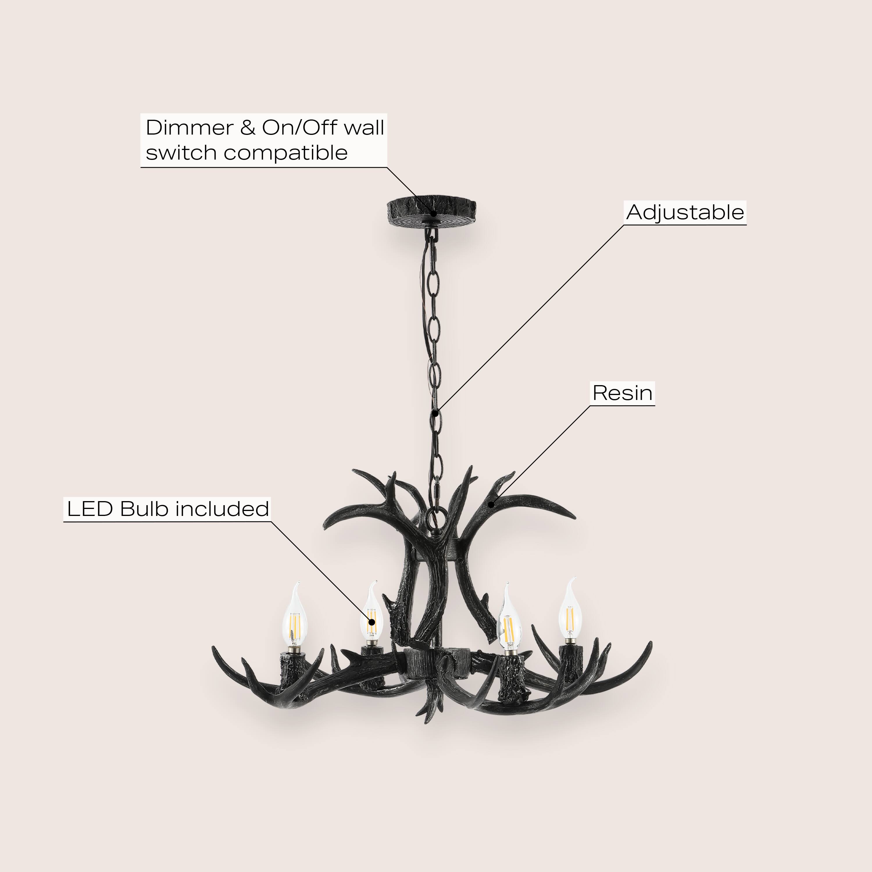 Jonathan Y Eldora 26" 4 Light Rustic Farmhouse Adjustable Resin Antler ...