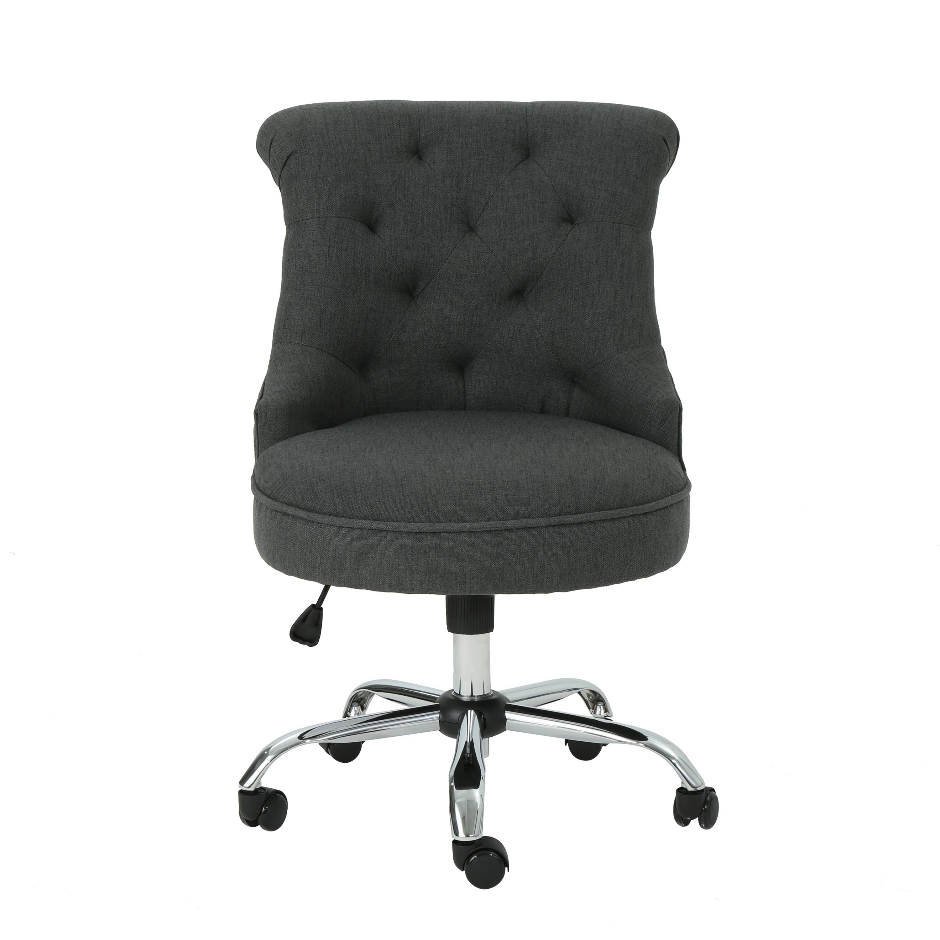 Angle. APRILSOUL - Tufted Swivel Office Chair Adjustable Height Rolled Backrest Modern Ergonomic Desk Seating - Dark Gray.