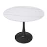 LeisureMod - Bristol Contemporary 35" Round Glossy Dining Table - Minimalist Pedestal Wood & Metal Kitchen Table - Stone - White