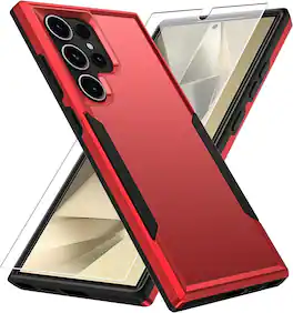 Entronix - Premium Dual-Layer Case & Clear Screen Protector for Samsung Galaxy S24 Ultra - Red