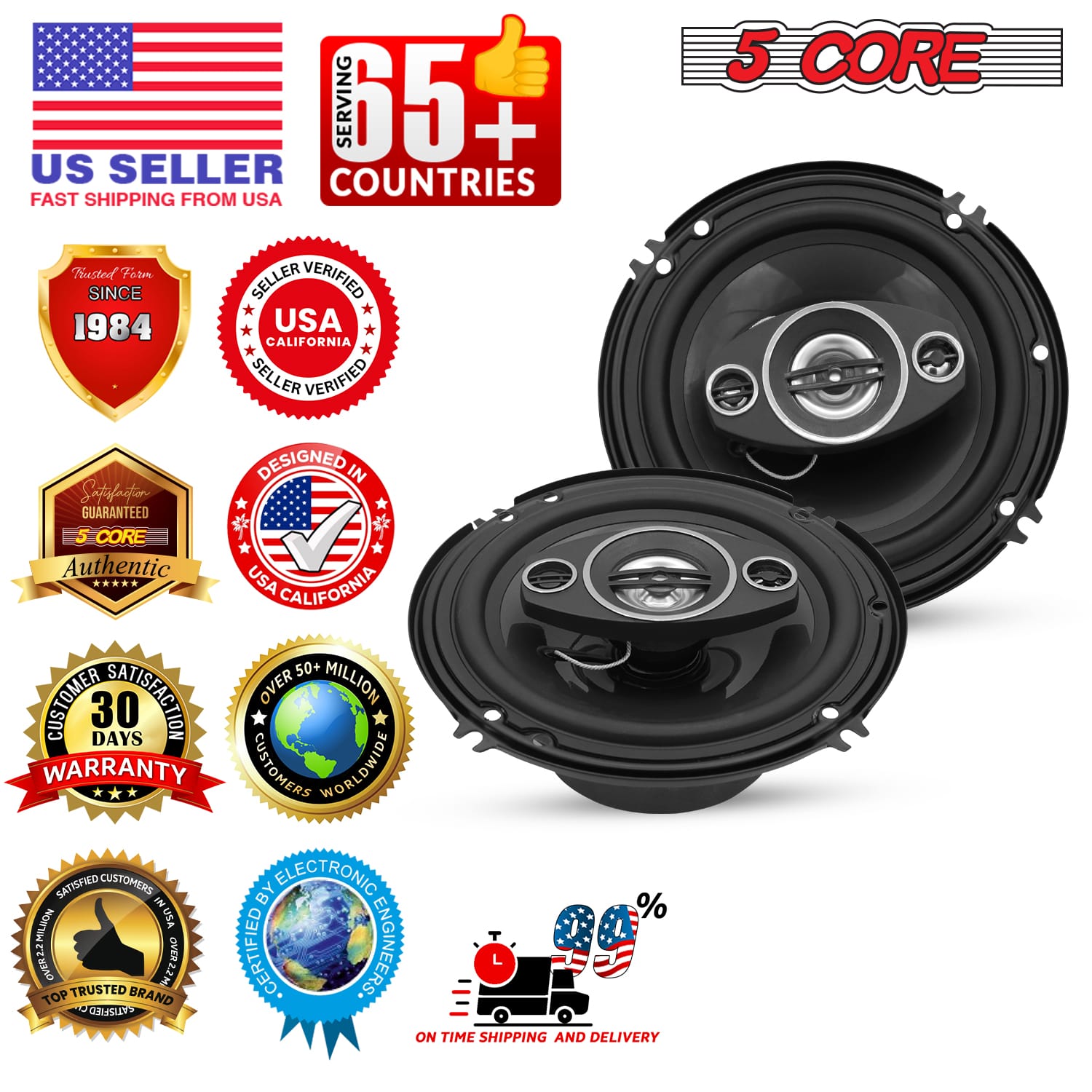 5 CORE 5Core Coaxial Car Door Speakers 6” 4Pcs 500W 4Ohm 2 Way