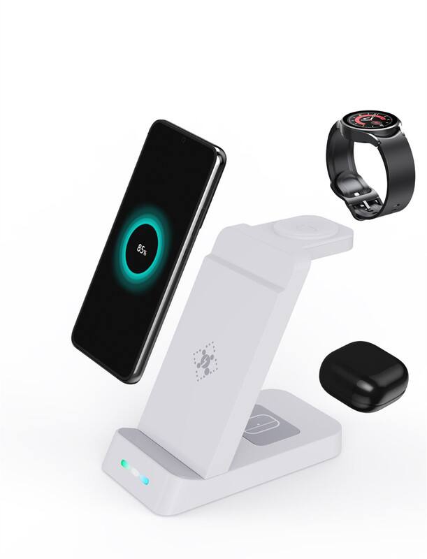 Front. RISOKEYS - 3-in-1 Wireless Fast Charger - Charger for Samsung, AirPods and Watch - Power Adapter Compatible with Samsung Devices.