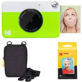 Kodak - Printomatic 5MP Instant Print Camera, Case & Zink Photo Paper (20 Sheets) Bundle - Green