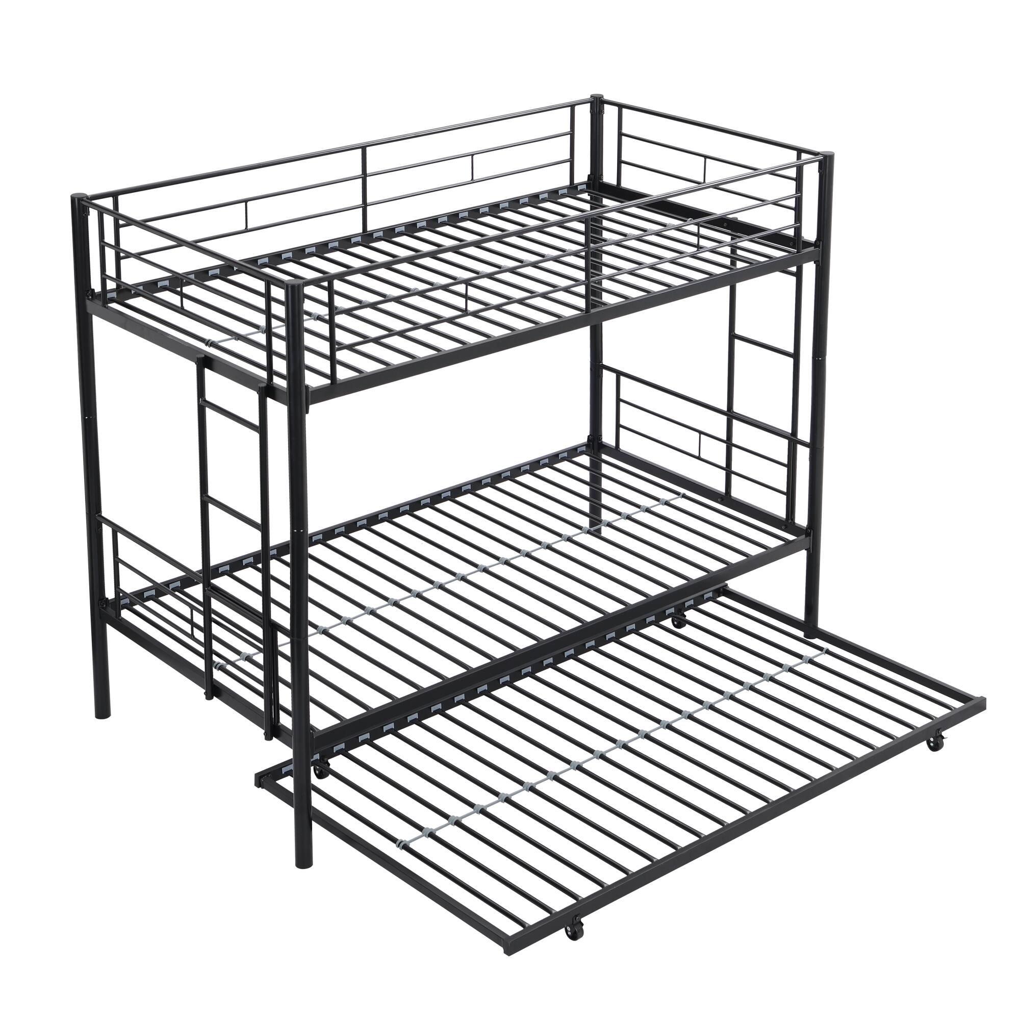 Alt View 5. GOODSILO - Space-Saving Twin Over Twin Metal Bunk Bed with Trundle for Kids and Teens Bedroom - Black.