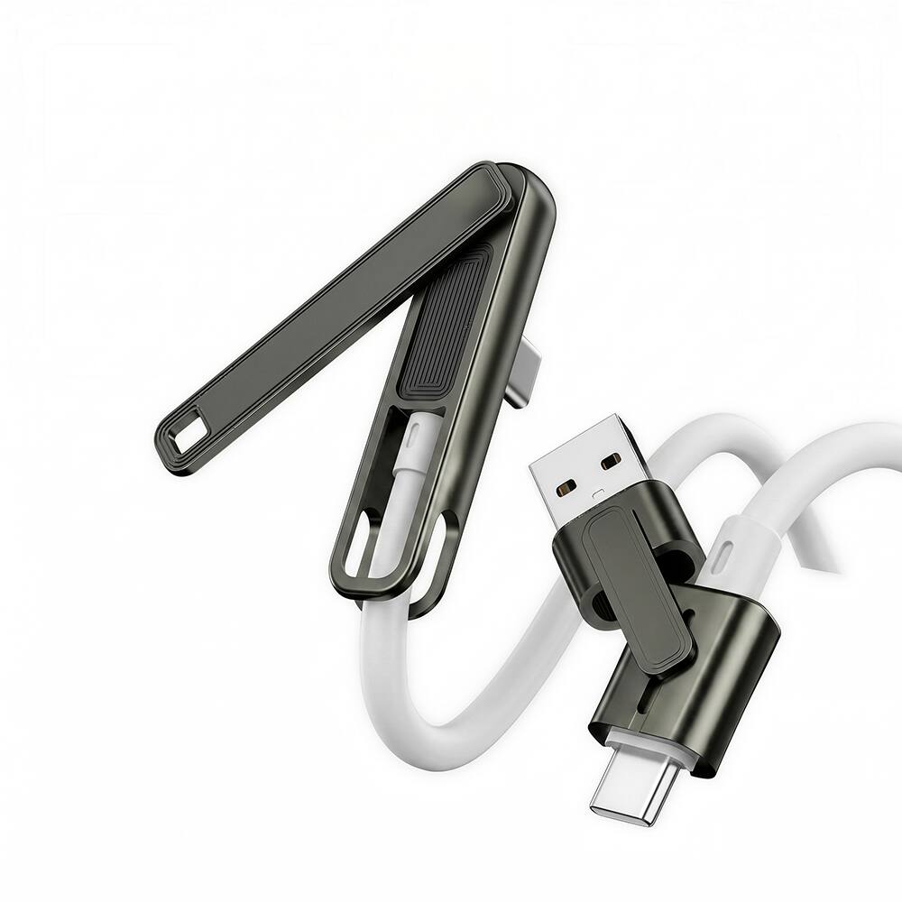 Alt View 4. Topteng - 100W 3-in-1 Charging Cable with Phone Stand - Foldable, Fast Charge for iPhone/Samsung/Android, Watch & Play - Black.