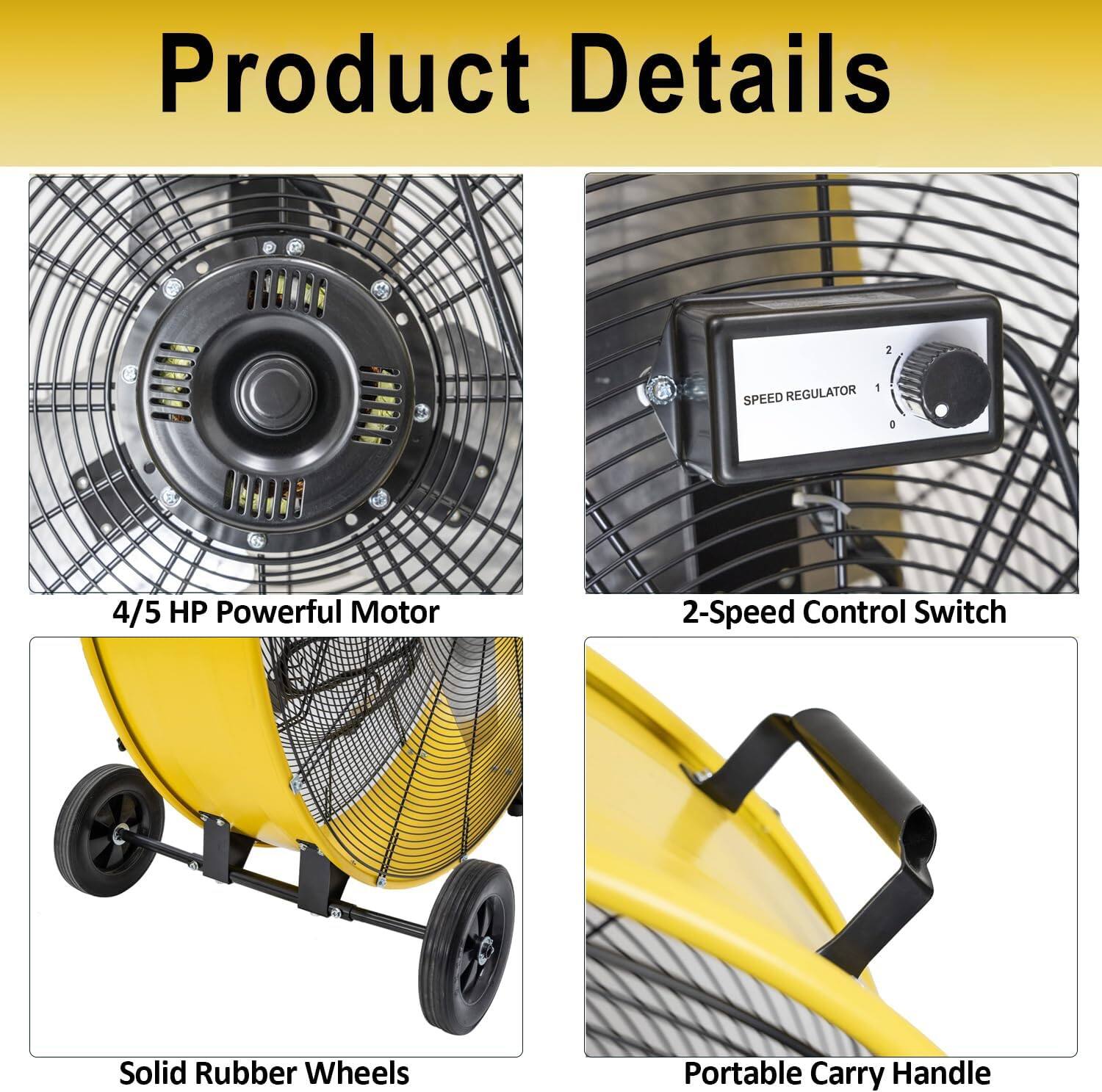 Product Details

- 4/5 HP Powerful Motor
- 2-Speed Control Switch
- Solid Rubber Wheels
- Portable Carry Handle