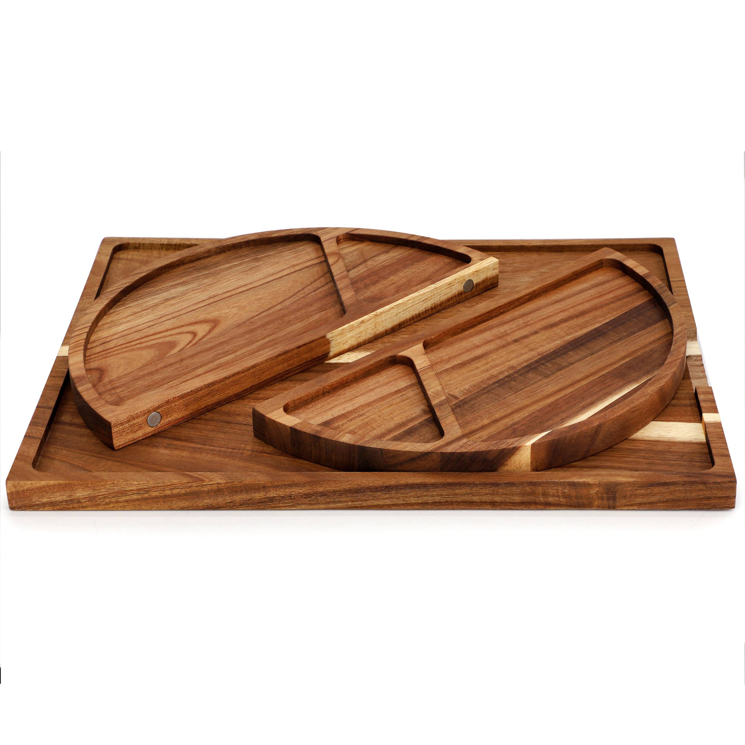Alt View 5. MegaChef - MegaChef 3 Piece Acacia Wood Cutting Board with Maganitized Serving Board Platter - Brown.