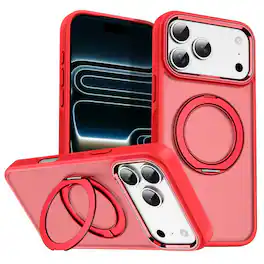 Dteck - Magnetic Case for Apple iPhone 17 Pro Max with 360° Rotating Ring Kickstand, Dual-Layer Shockproof Slim Matte Cover - Red