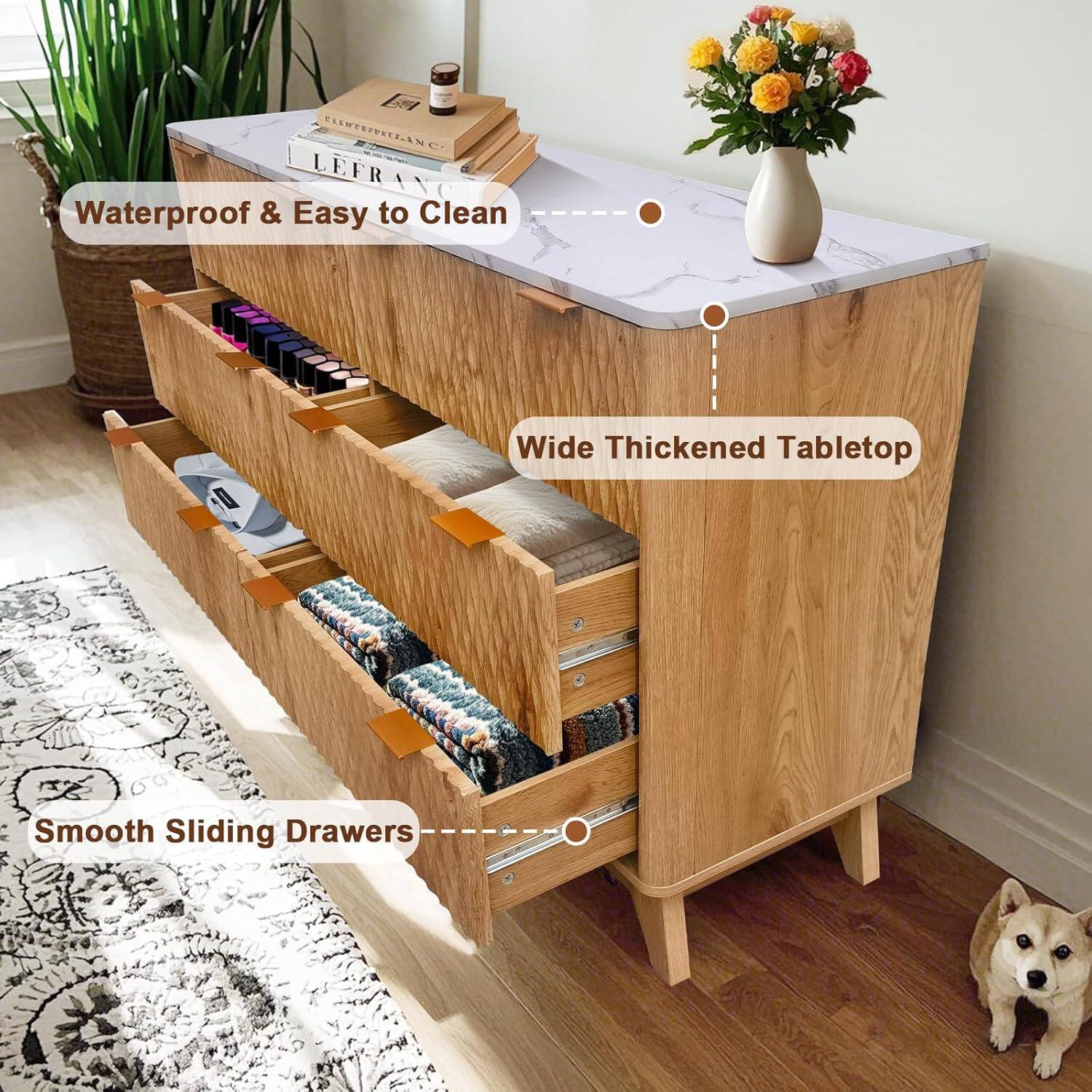 - Waterproof & Easy to Clean
- Wide Thickened Tabletop
- Smooth Sliding Drawers