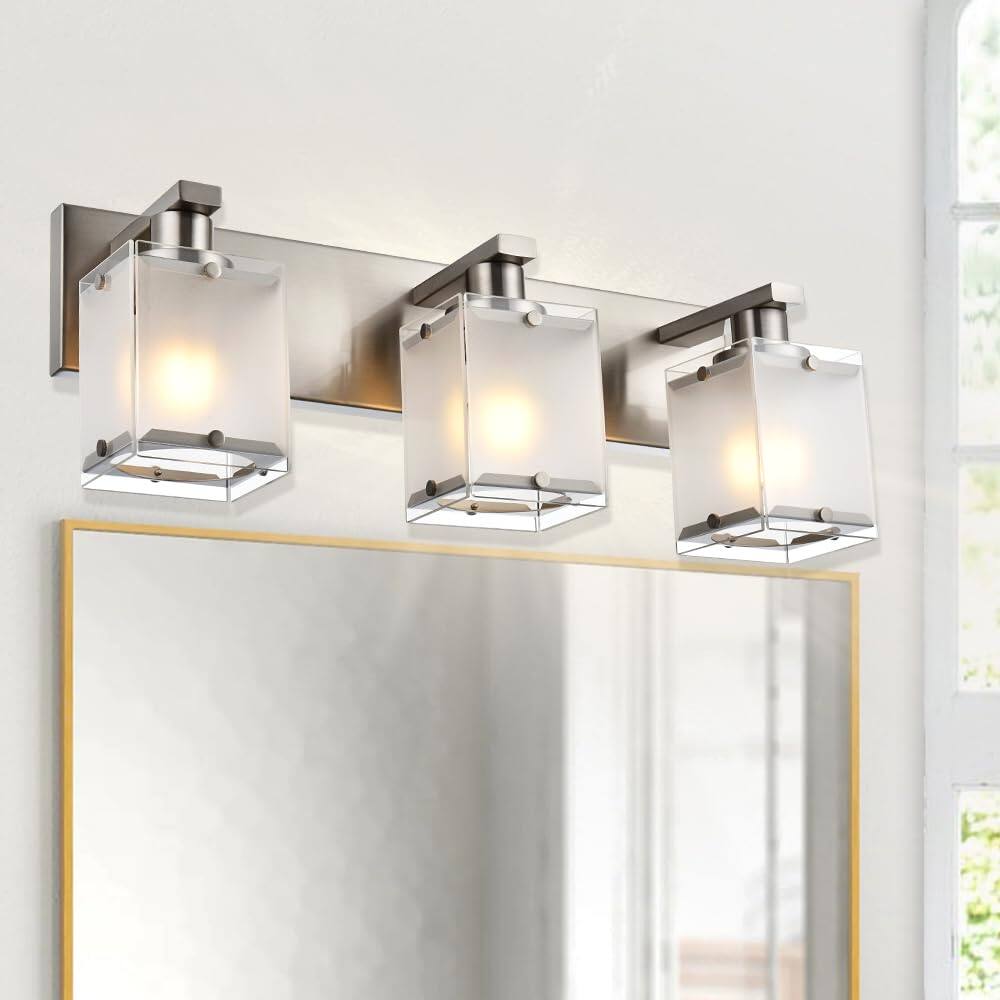 Left. Earthley Blooms - Modern s Brushed Nickel Vanity Lights Bathroom Light Fixture Over Mirror Wall Lighting Sconces With Frosted - Black, Frosted Glass 4-Lights.