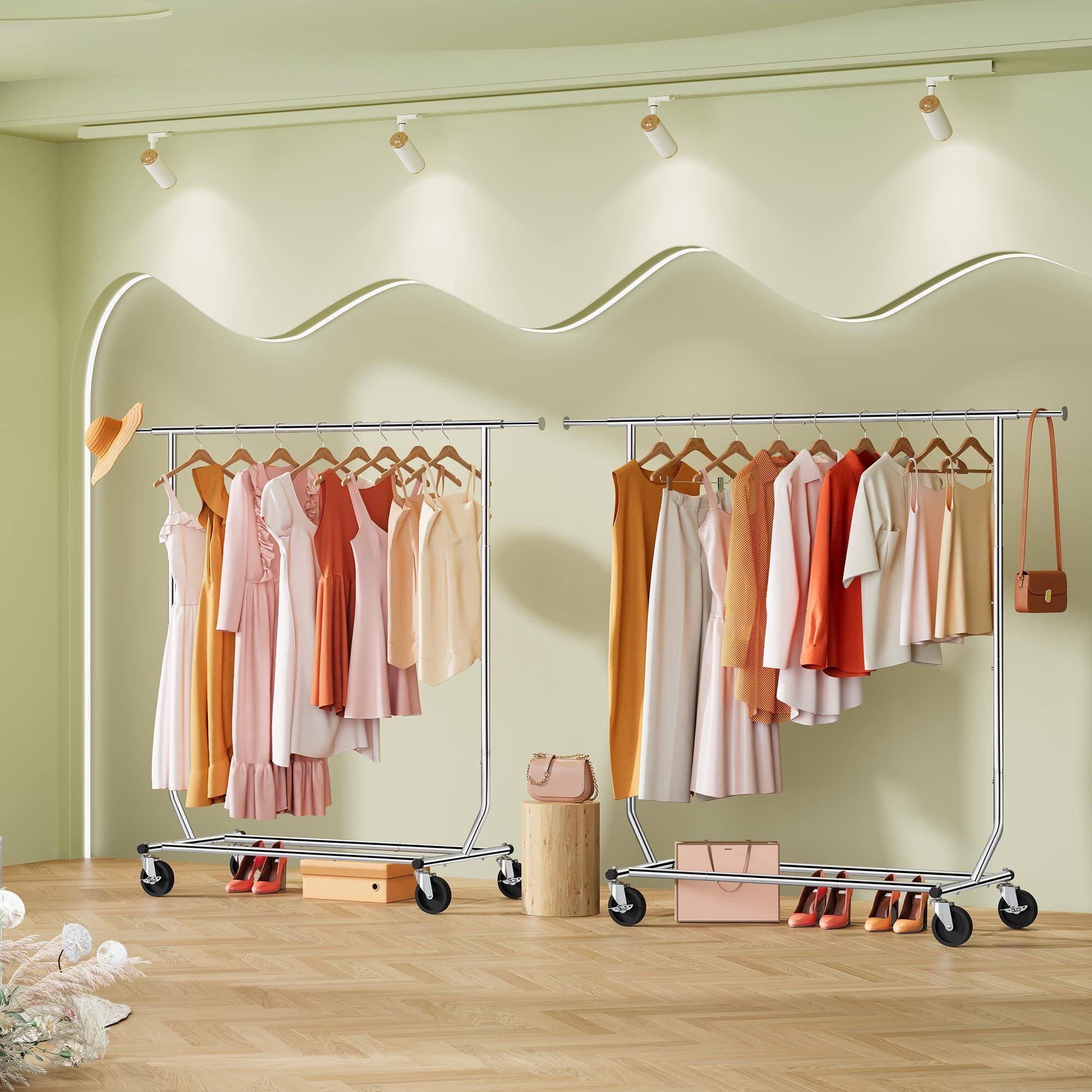 Alt View 2. Hirose Alice - Clothing Rack Clothing Foldable Rolling Collapsible Clothes heavy duty racks garment with wheels and - Chrome-Single Rod Heavy Duty.