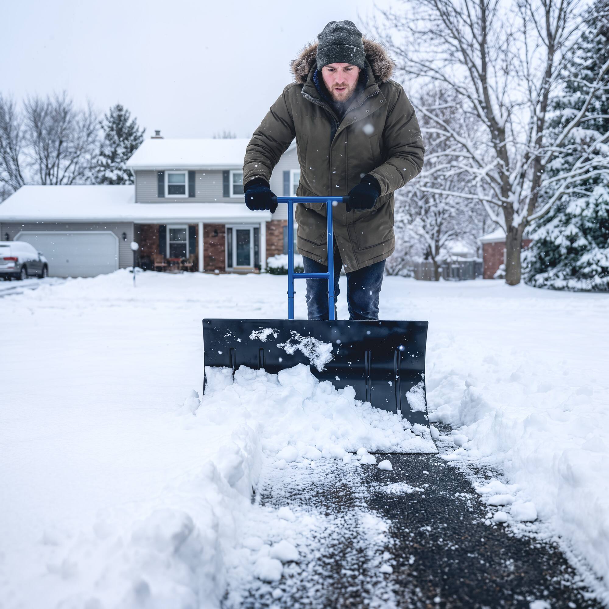 Alt View 8. Outsunny - Shovel with Wheels, 29" Metal Snow Pusher with Adjustable Handle, 7-Angle Blade - Blue.