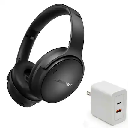 Front. Bose - Bose QuietComfort Headphones Bundle with Fast Charger - Wireless Bluetooth Over-Ear Noise Cancelling (Black) - Black.