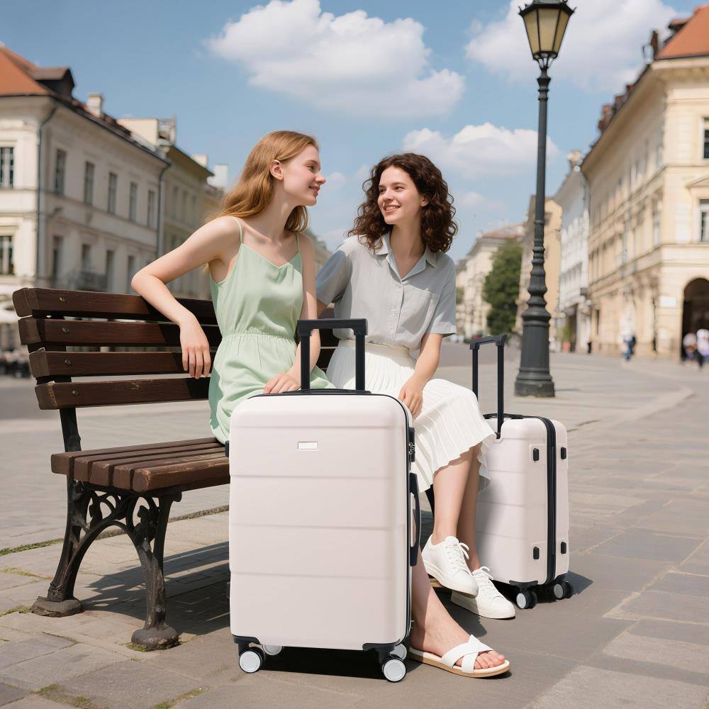 Angle. BreeBe - 3-Piece Hardshell Luggage Set 20"/24"/28" with Double Spinner Wheels, Handle, Password Lock, Lightweight Suitcases - Light Pink.