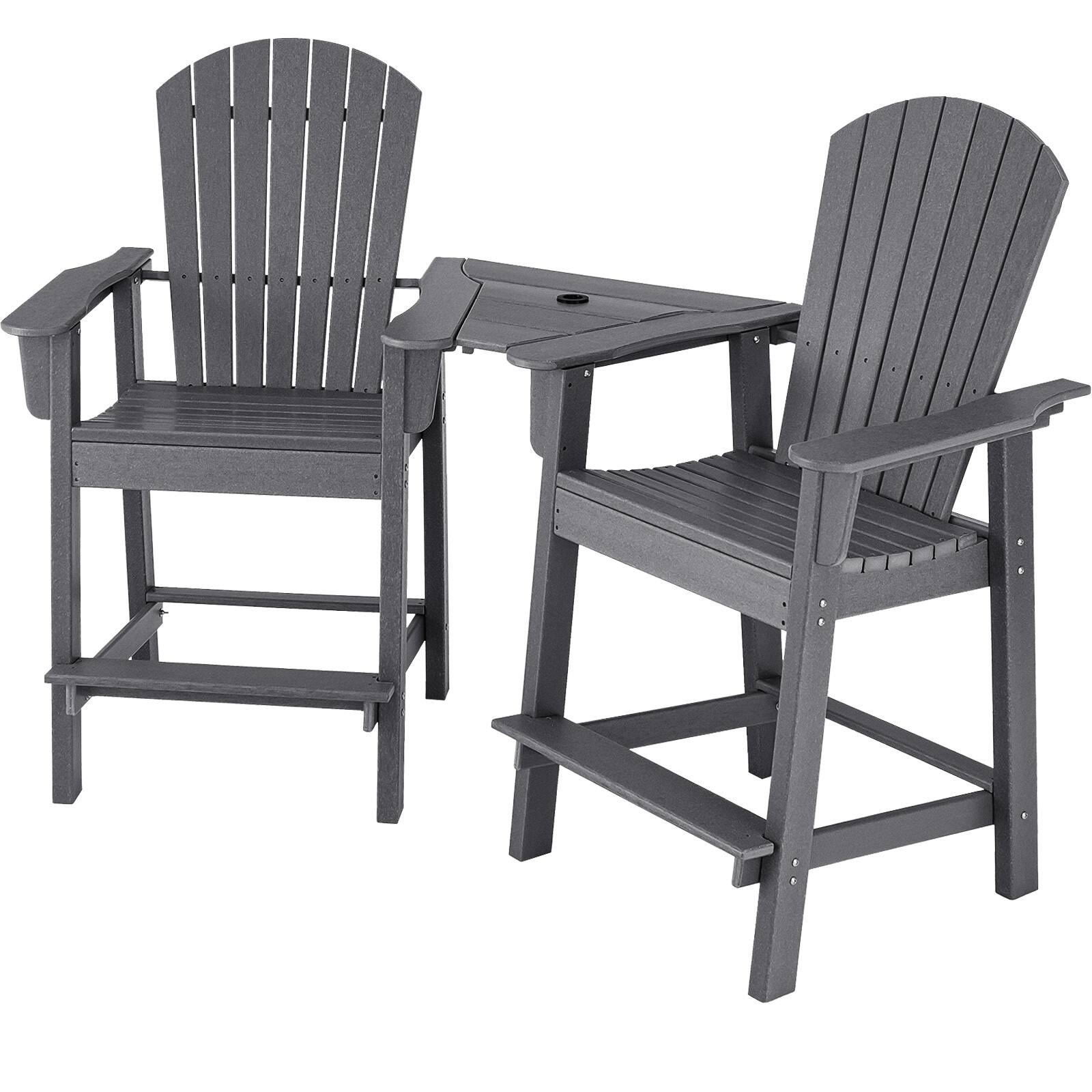 Alt View 4. Gymax - Gymax 2PCS HDPE Tall Adirondack Chair Barstools Connecting Tray Yard Footstool Gray - Gray.