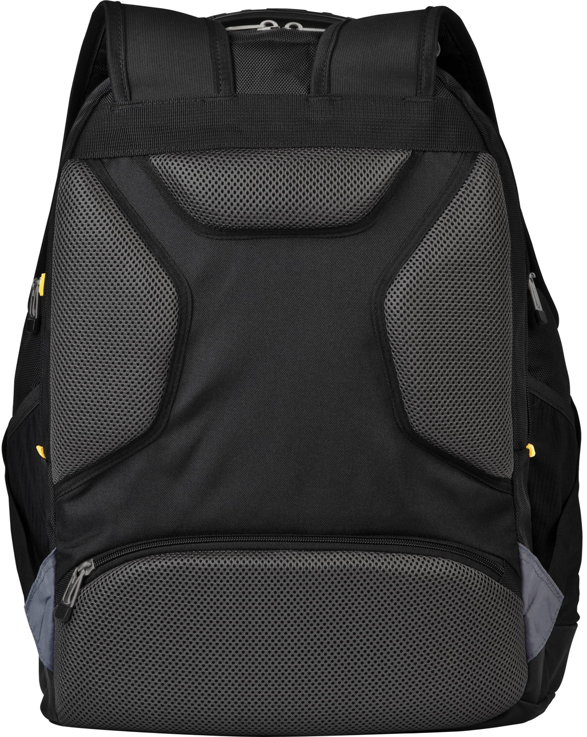Back. Targus - Drifter II Laptop Backpack - Gray with yellow trim.