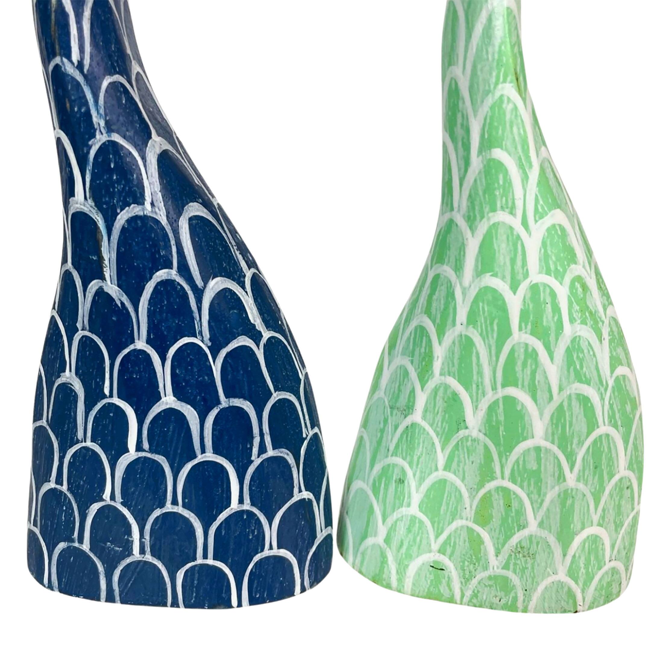 Alt View 9. Things2Die4 - Set of 2 Wood Mermaid Tail Sculptures 13.75" Turquoise & Navy Blue Decor - Green/Blue.