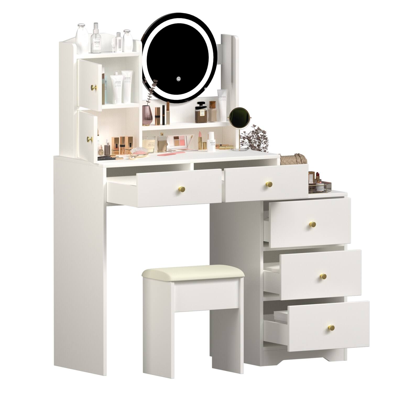 Alt View 2. Lirago - White Dresser Table Desk with Mirror Lights Wood Dressing Table Vanity 15.75”D x 47.24”W x 52.4”H - White.
