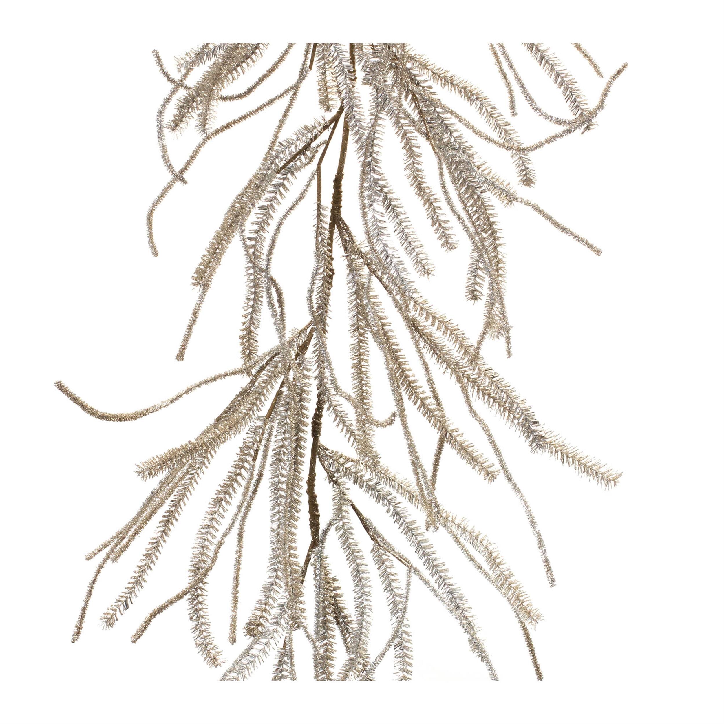 Angle. BreeBe - Glittered Pine Garland (Set of 2) - Silver.