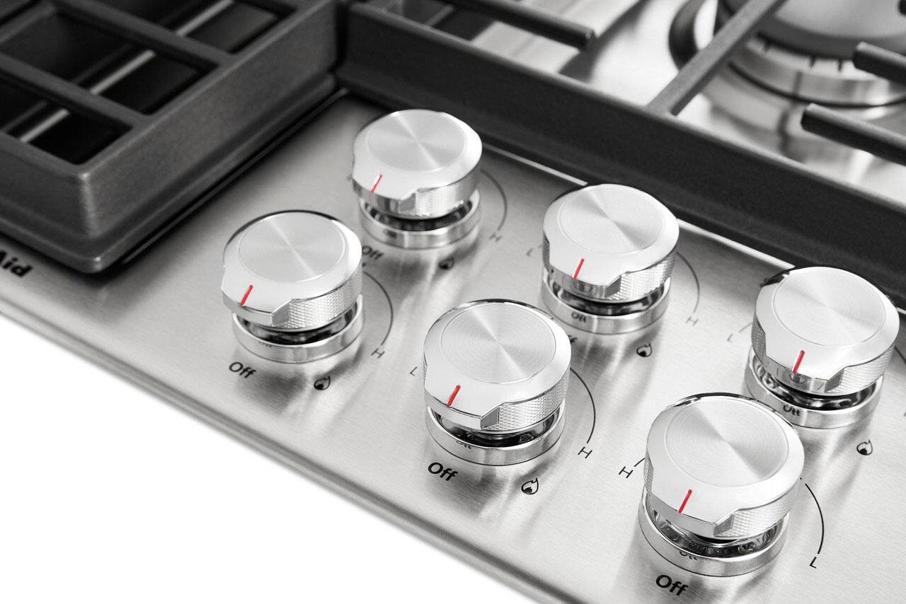 Alt View 14. KitchenAid - 36" Gas Cooktop - Stainless Steel.