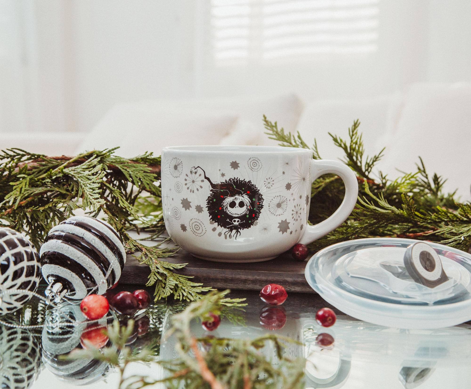 Alt View 2. Disney - Disney Nightmare Before Christmas Santa Jack Wreath Ceramic Soup Mug With Lid - Black.
