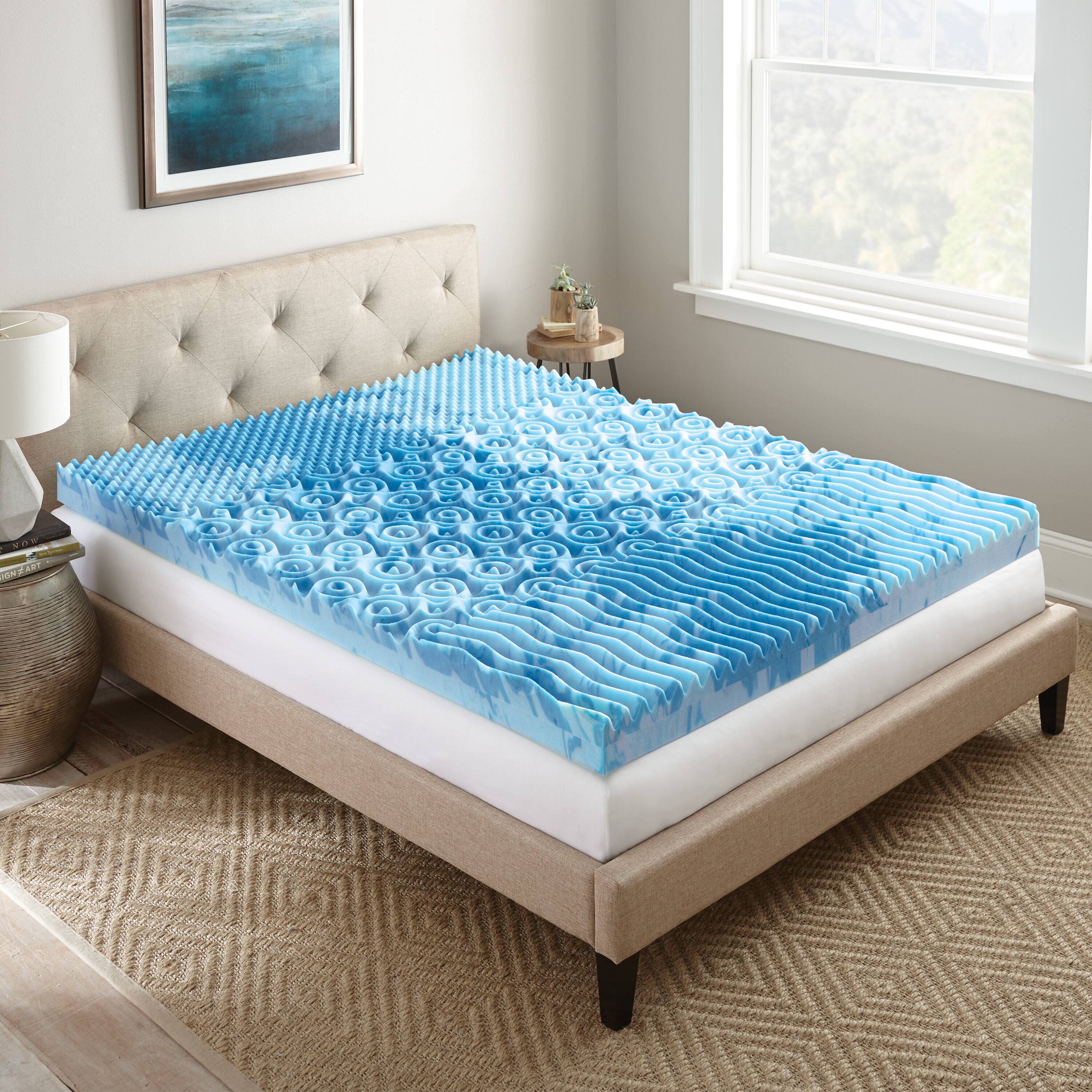 Alt View 1. Nautica - Nautica Home 4 Inch GelLux Memory Foam Cooling Mattress Topper Queen Size - WHITE/BLUE.