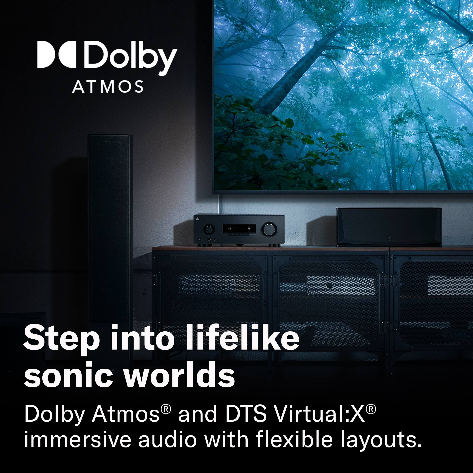 Step into lifelike sonic worlds

Dolby Atmos® and DTS Virtual:X® immersive audio with flexible layouts.