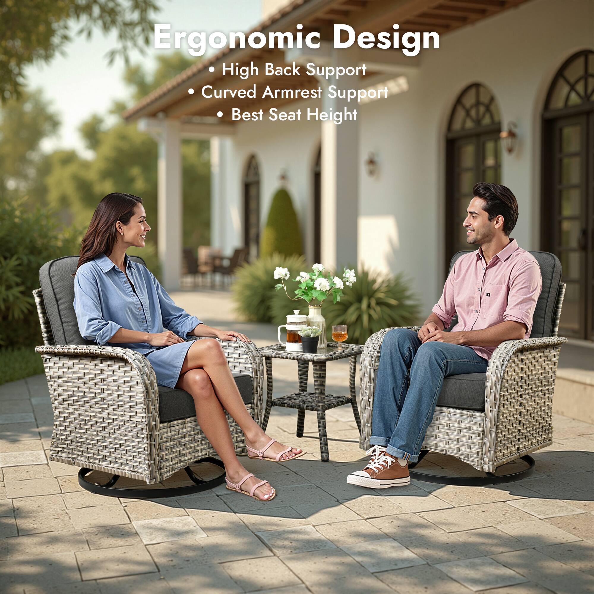 Ergonomic Design

- High Back Support
- Curved Armrest Support
- Best Seat Height