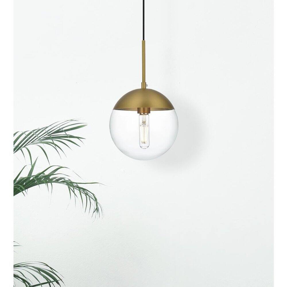 Alt View 6. Living District - Eclipse 8 Inch Pendant Clear Shade in Chrome - Satin Gold And Clear.