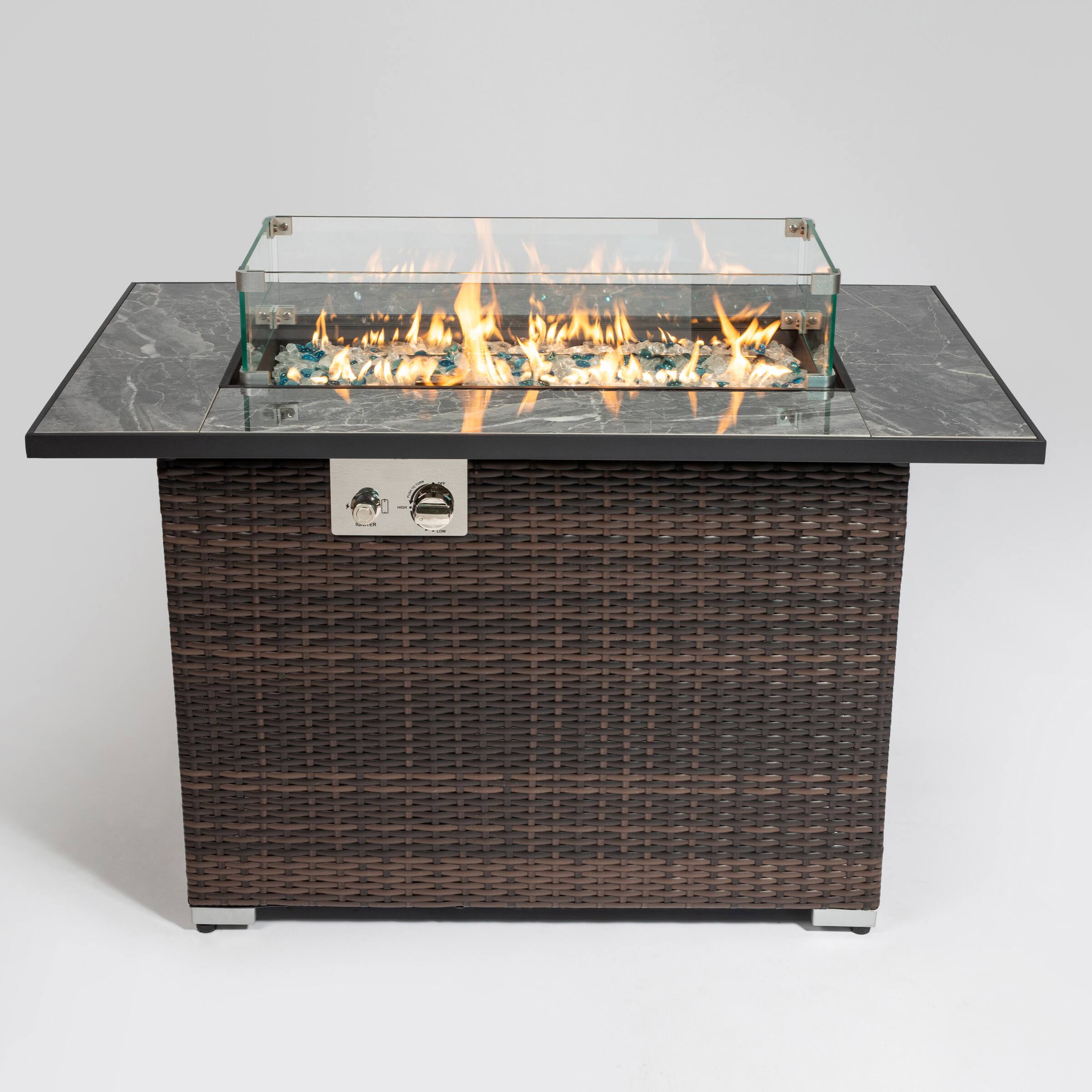 Alt View 1. Spaco - 44" Propane Fire Pit Table, 50000 BTU Rectangular Firepit with Tile Top and Wicker Base for Patio Garden - Espresso.