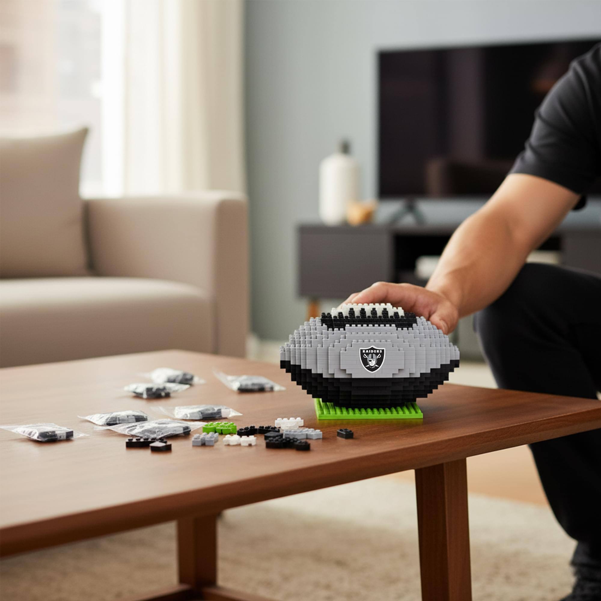 Alt View 10. Forever Collectibles - Las Vegas Raiders NFL BRXLZ Football 704-Piece Building Block Set - Grey.