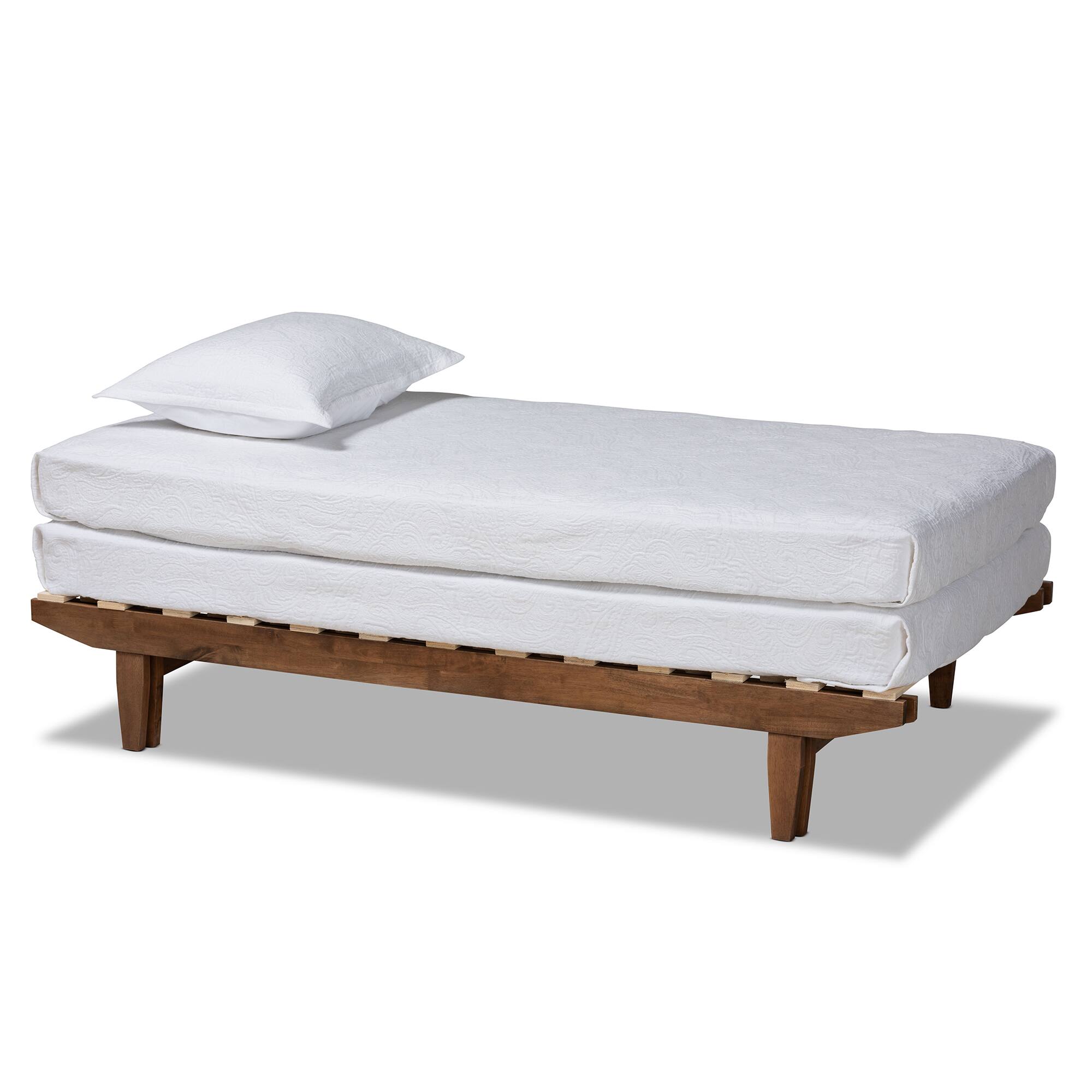 Angle. Baxton Studio - Hiro Modern and Contemporary Walnut Finished Wood Expandable Twin Size to King Size Bed Frame - Walnut.