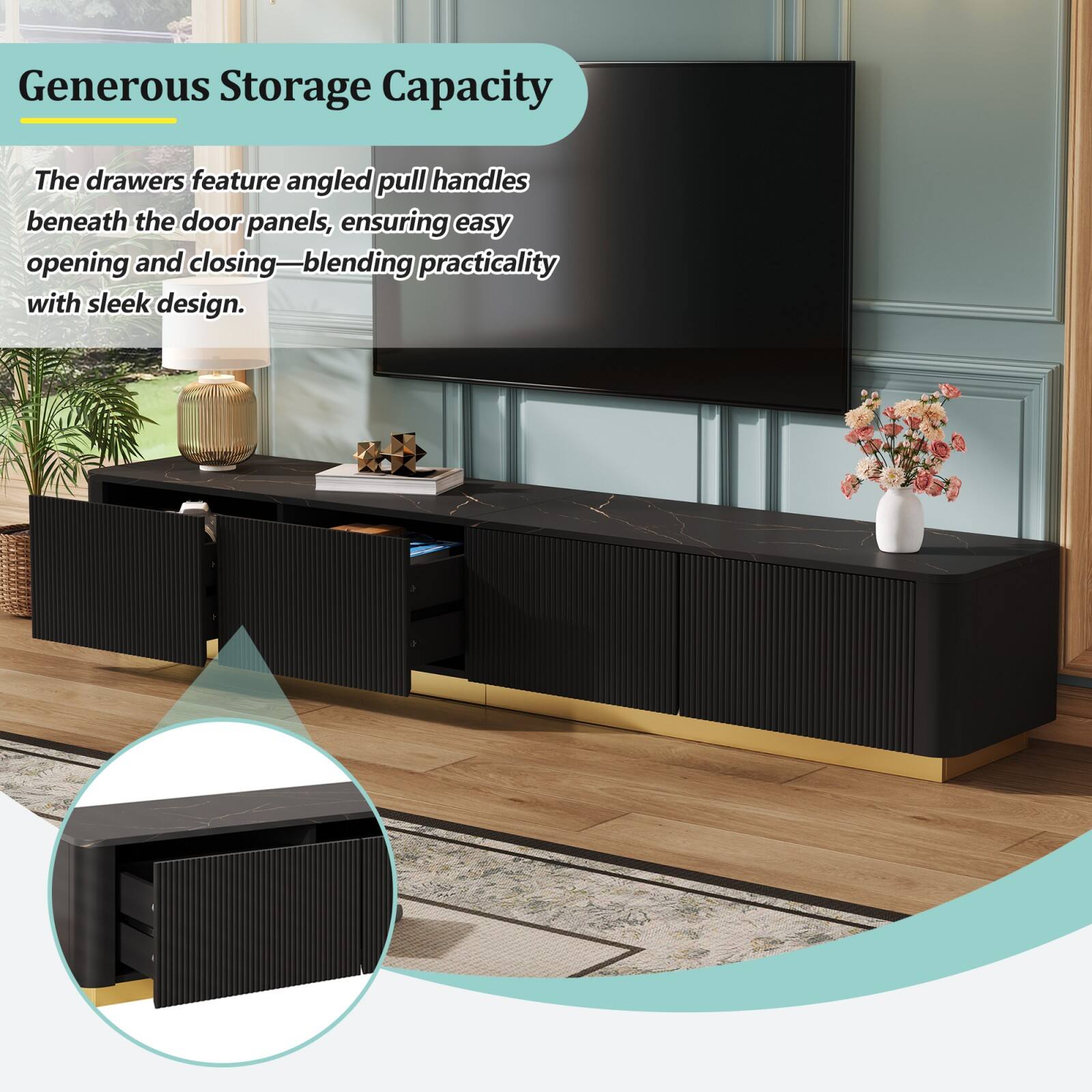 Generous Storage Capacity

The drawers feature angled pull handles beneath the door panels, ensuring easy opening and closing—blending practicality with sleek design.