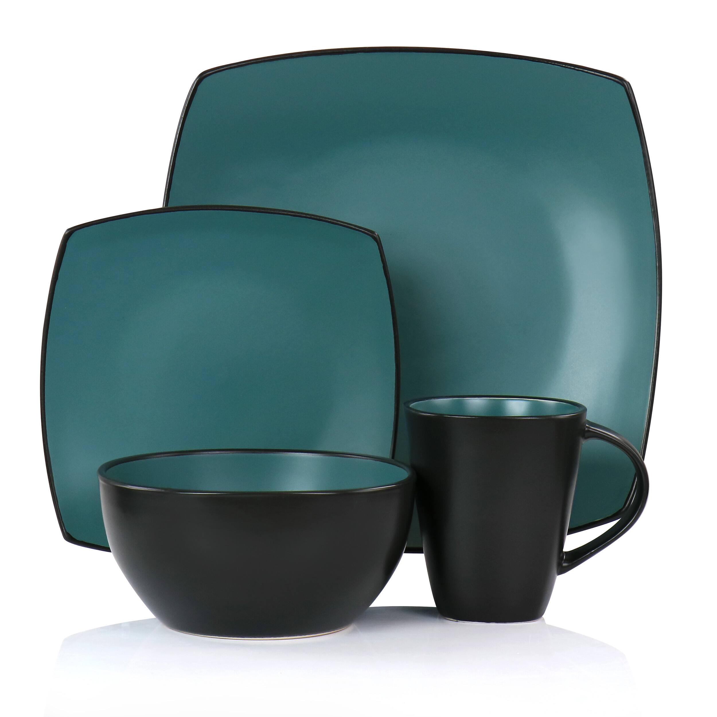 Alt View 1. Gibson - Gibson Elite Soho Lounge 16 Piece Matte Glaze Square Dinnerware Set in Teal - Teal.