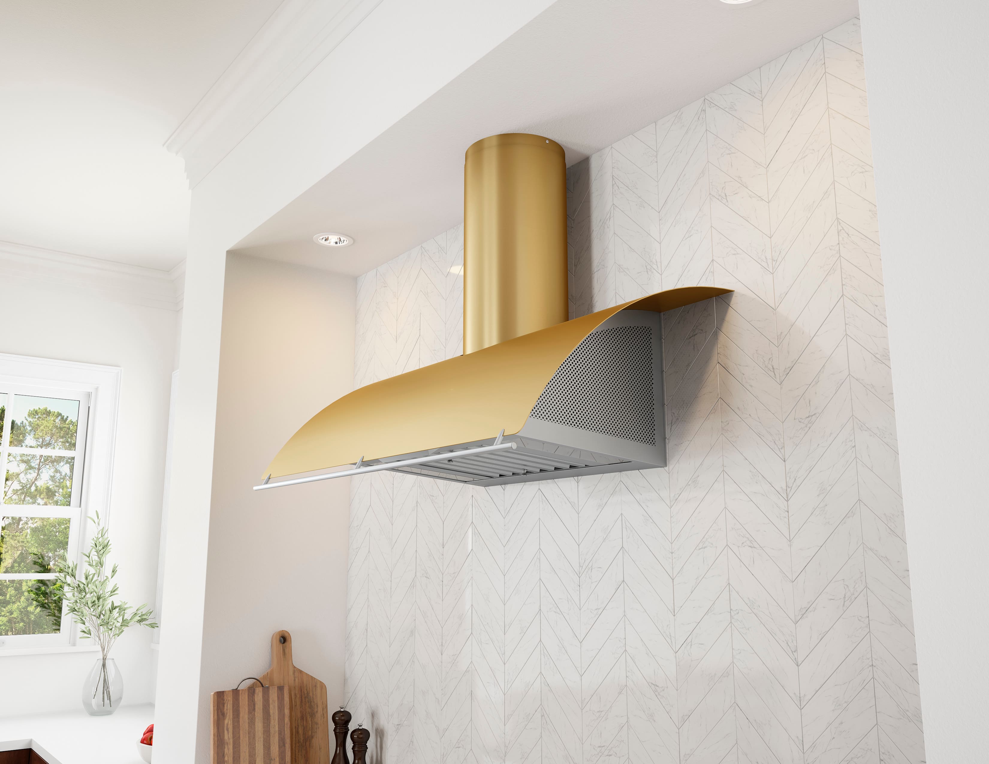Alt View Zoom 12. Zephyr - 42 inches - Externally Vented - Shell Range Hood - Gold.