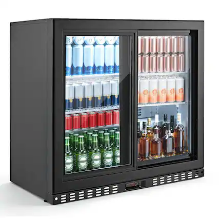Front. VEVOR - Back Bar Cooler, 7.4 Cu. Ft Commercial Beverage Refrigerator, Under Counter Bar Fridge with 2 Sliding Doors - Black.