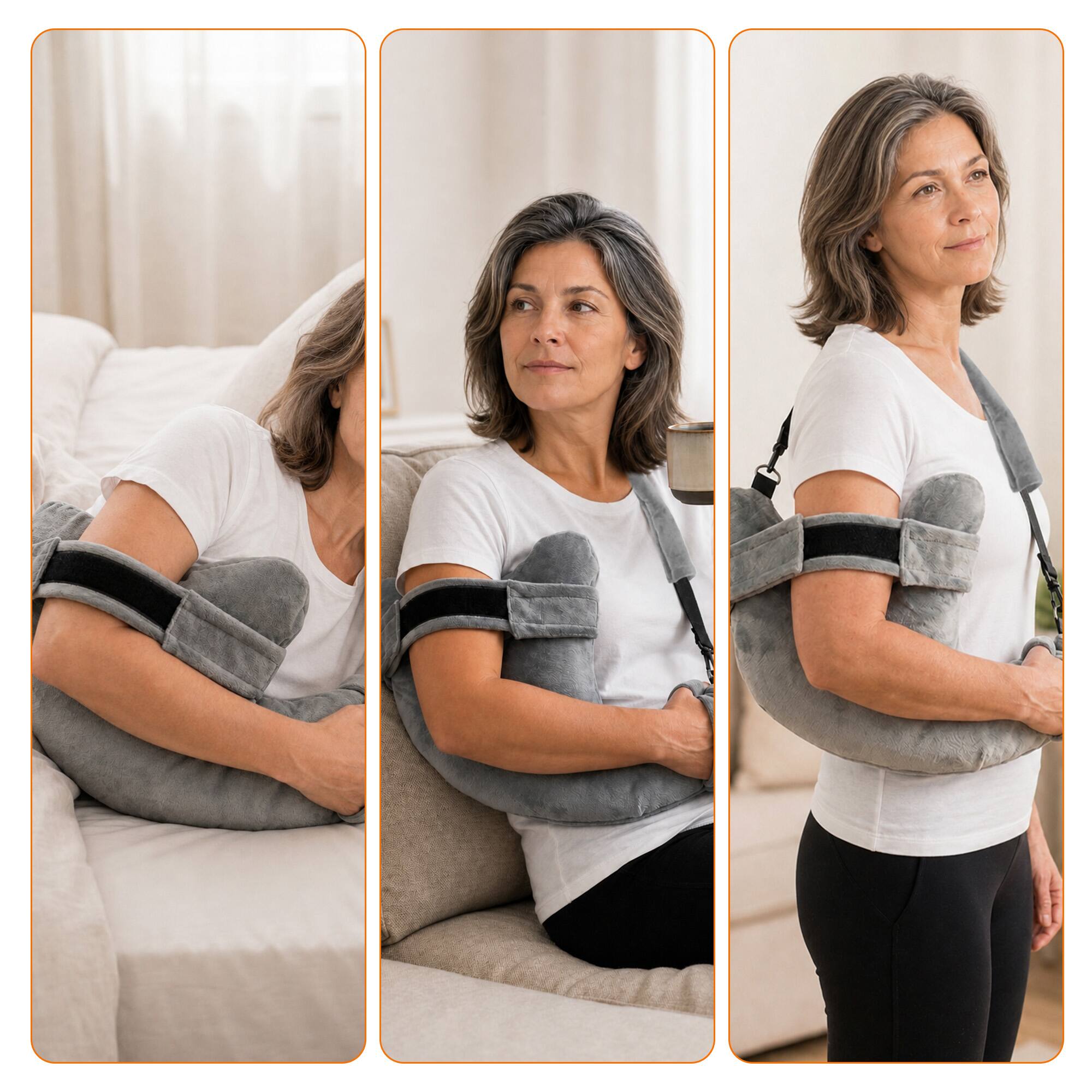 Alt View 3. Cheer Collection - Shoulder & Arm Support Pillow with Sling, Adjustable Fill, Multi-Strap Design, 24 x 16 in, Gray - Gray.