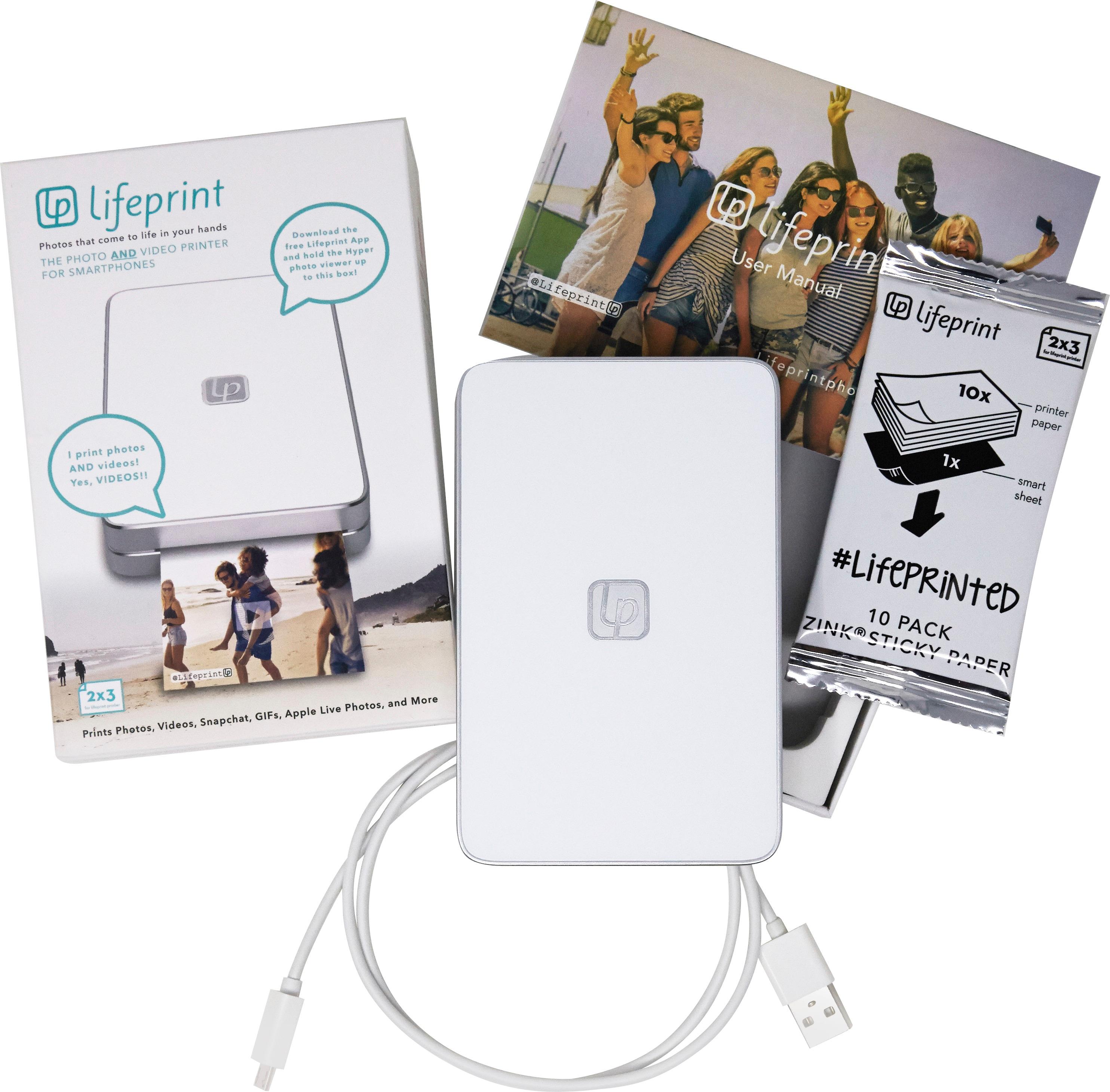 Imprimante photo Lifeprint Imprimante photo LP2X3SLIMW-EU 2x3 Portable  Papier Photo Glacé Bluetooth Blanc