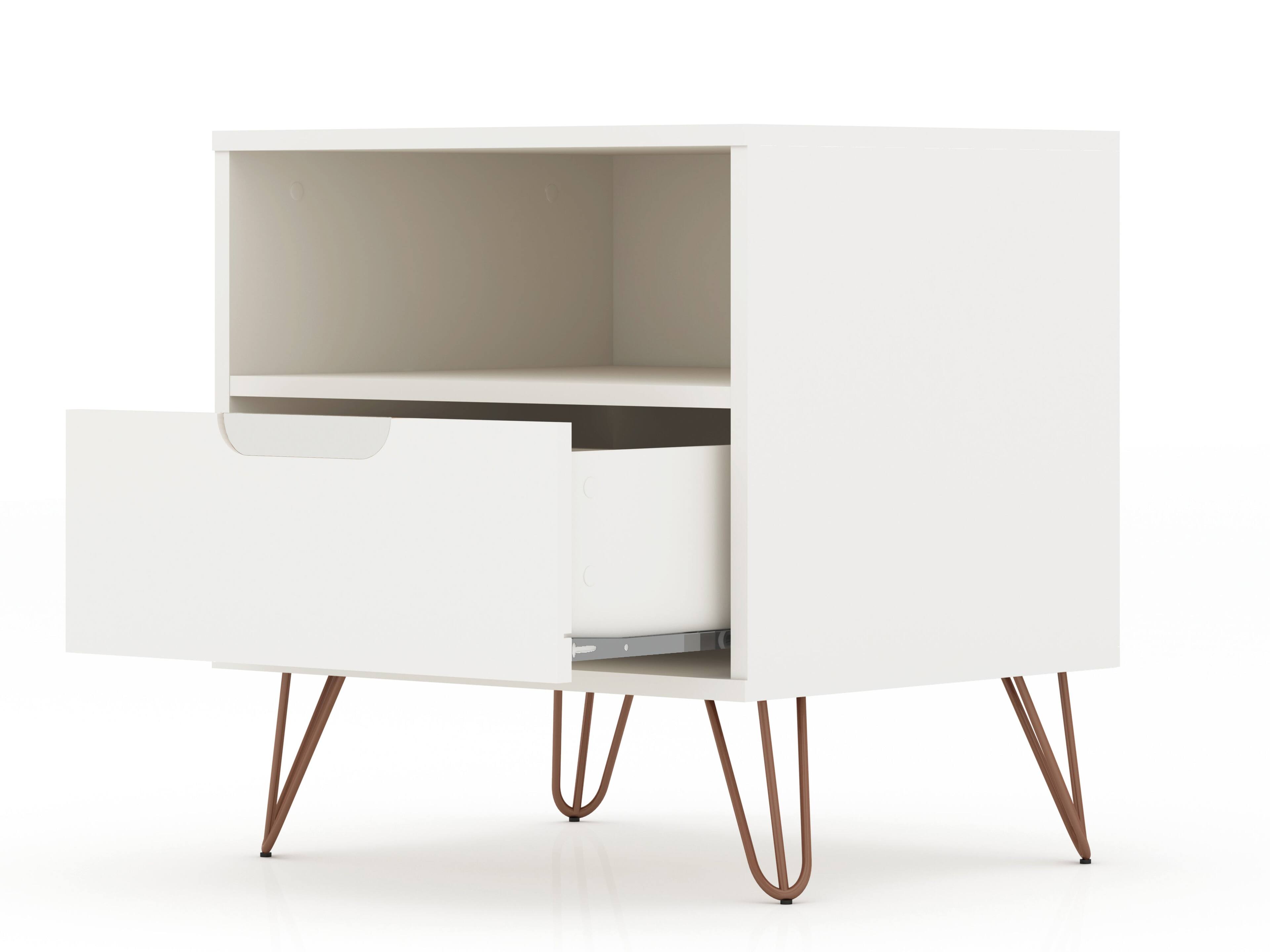 Back. Manhattan Comfort - Rockefeller Mid-Century Modern 20" Nightstand - White.