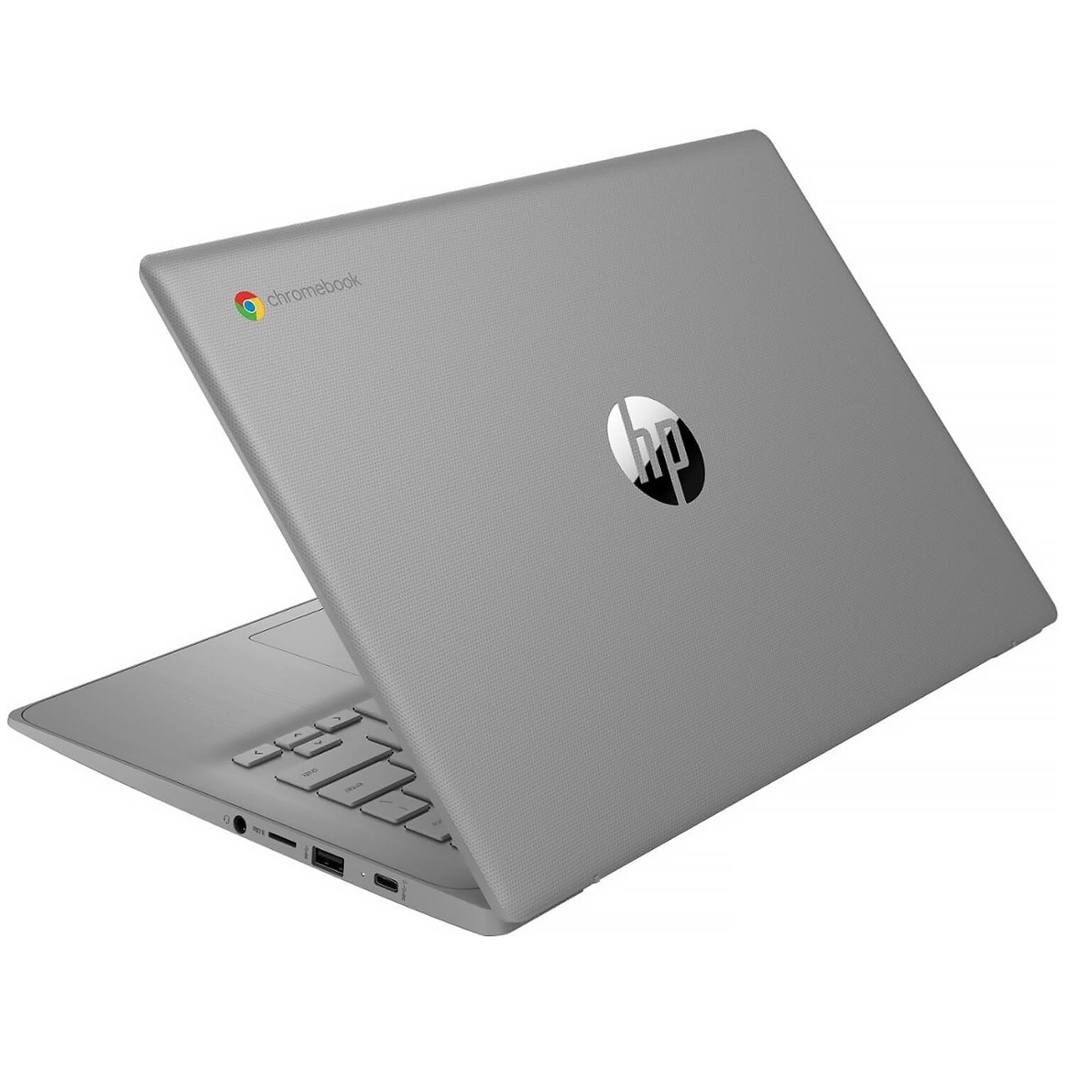 Alt View 3. HP - HP Chromebook 14" HD Laptop - Intel Celeron N4120 - 4GB RAM - 64GB eMMC + 256GB SD Card - Chrome OS - Modern Gray - Modern Gray.