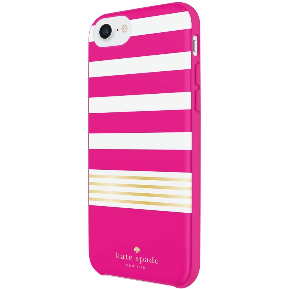 case for apple iphone 7 - cream/gold foil/stripe 2 pink