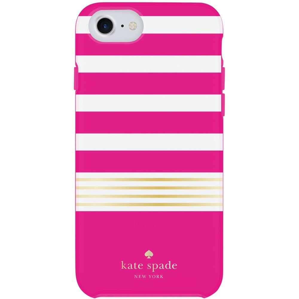 case for apple iphone 7 - cream/gold foil/stripe 2 pink