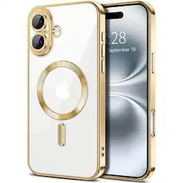 Entronix - Magnetic Case for iPhone 17 - Clear Glossy Luxury Protection - Gold