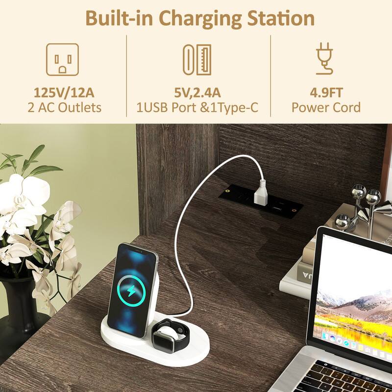 Built-in Charging Station  
125V/12A  
5V, 2.4A  
4.9FT  
2 AC Outlets  
1 USB Port & 1 Type-C  
Power Cord