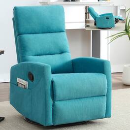 GOODSILO - Manual Recliner Chair with Rocker & Swivel - Fabric Living Room Seating - Blue