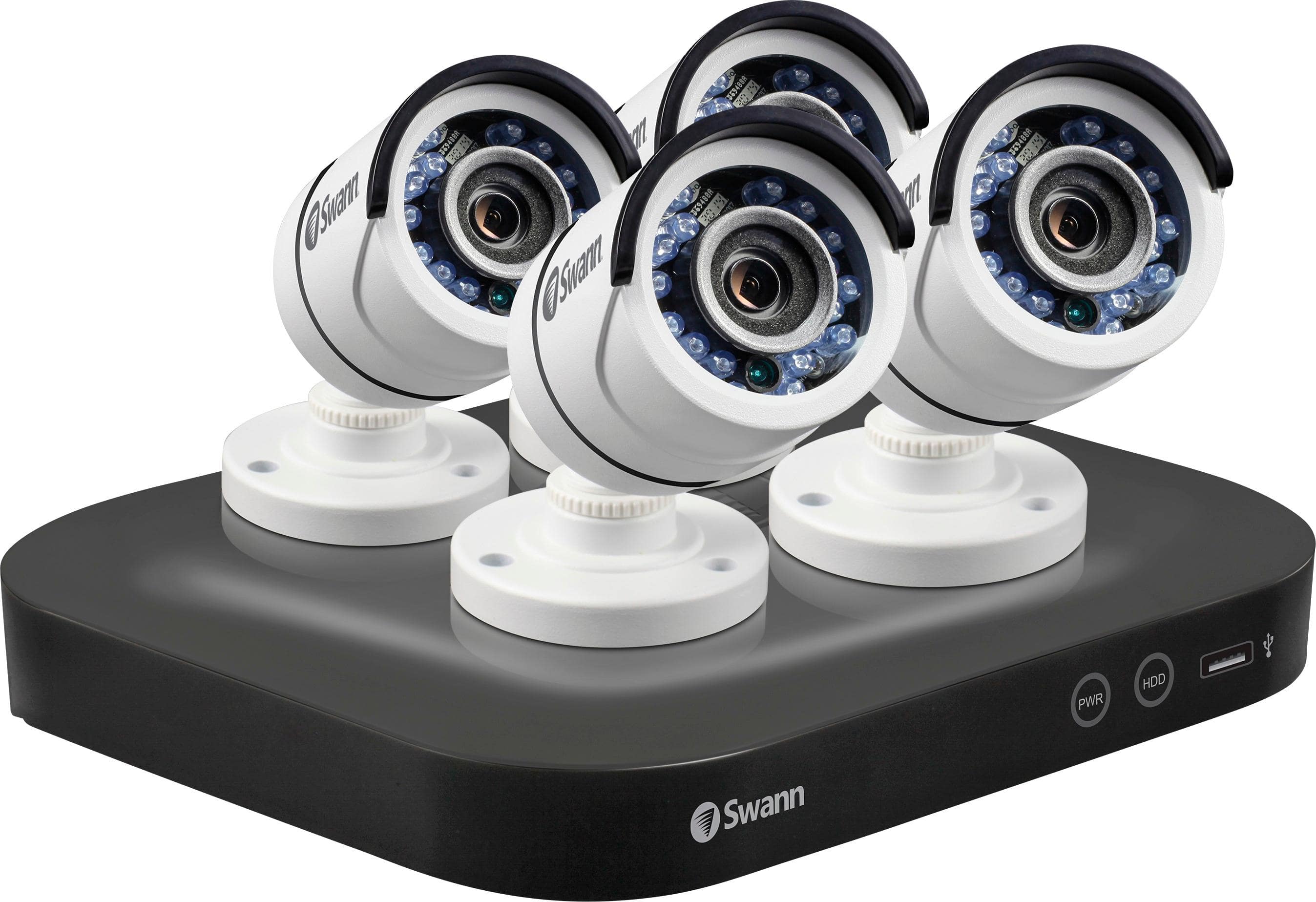 Front. Swann - PRO SERIES HD 8-Channel, 4-Camera Indoor/Outdoor Wired 2TB DVR Surveillance System - Black/white.