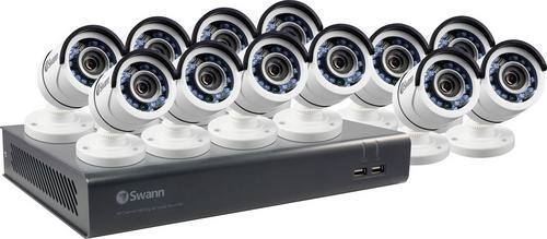 Swann - 16-Channel, 12-Camera Indoor/Outdoor Wired 2TB DVR Surveillance System - Black/white - Larger Front