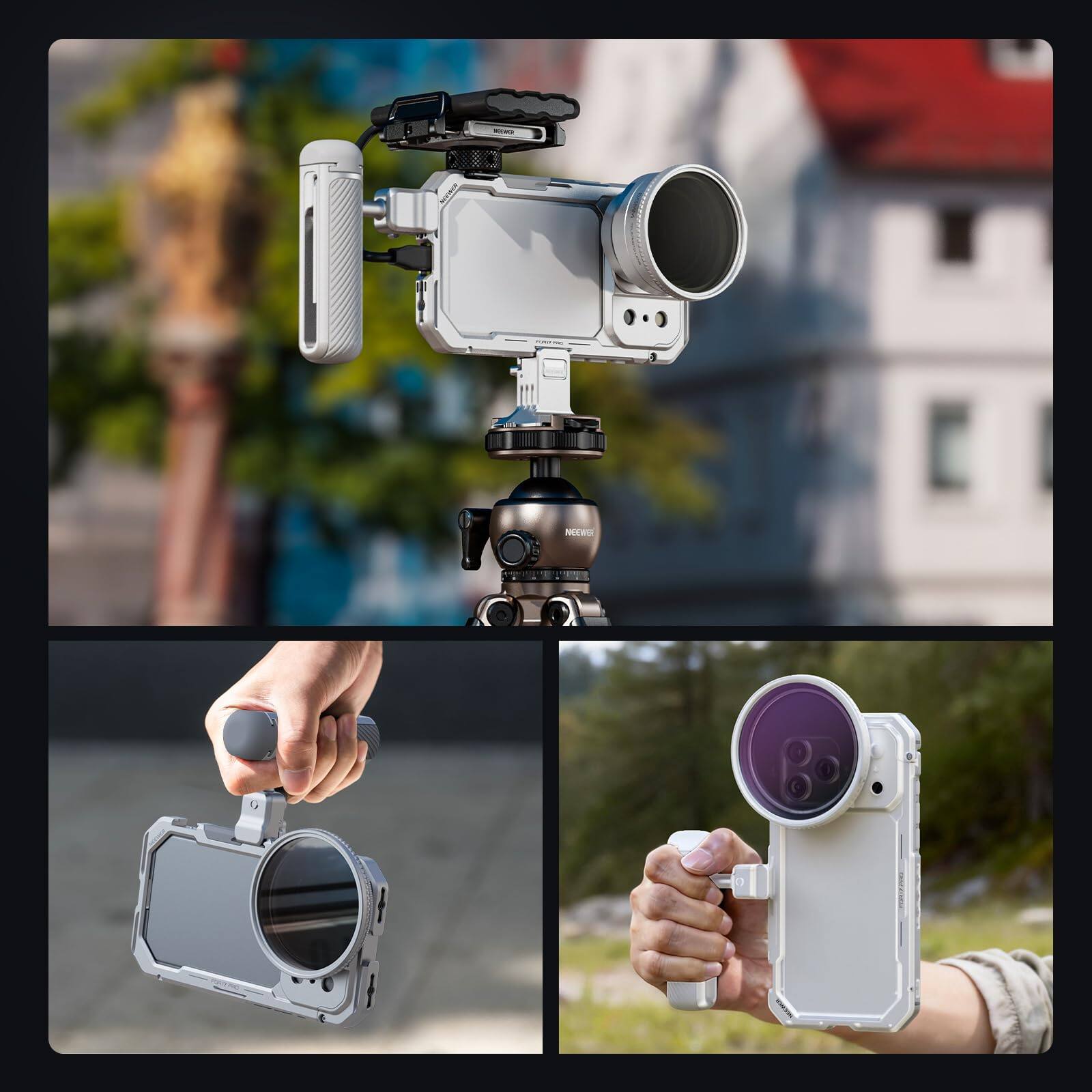 Alt View 6. Neewer - iPhone 17 Pro Cage, 67mm/17mm, Silver - Silver.