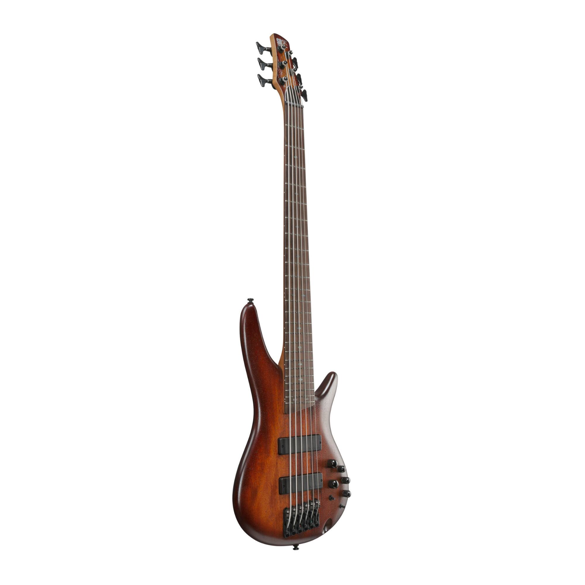Left. Ibanez - Ibanez SR506AMHL SR Standard 6str Electric Bass - Mahogany Brown Burst Low Gloss.