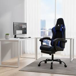 Forest'nSky - Gaming Chair with Massage, PU Leather Racing Style Sports Car Seat, Moulded Sponge, Desk Chair - Blue